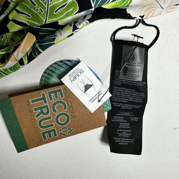 Volcom Shady Swim Bikini Bottom Floral L Green Beach Side Tie Skimpy Coverage - Picture 3 of 5